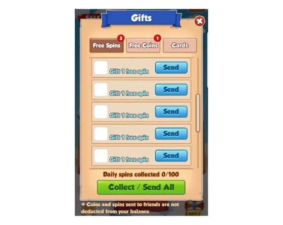Coin Master Free Spins Gifts for Cards
